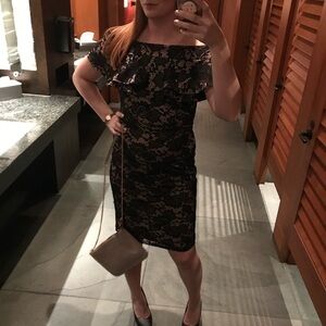 Le Chateau Black Lace Ruffle Mini Dress